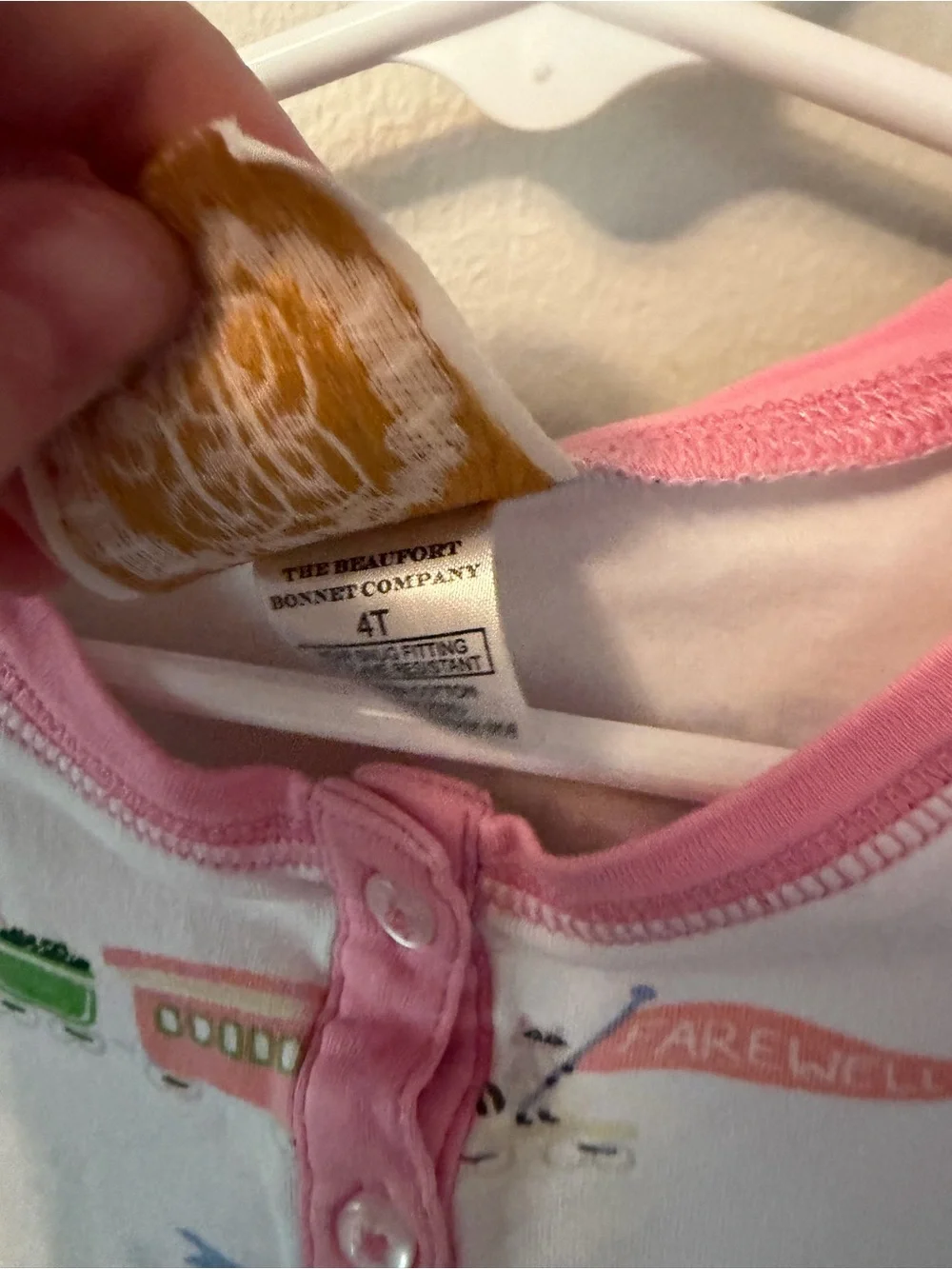 The Beaufort Bonnet Company Pink Trim White Vehicle Print Pajama Set